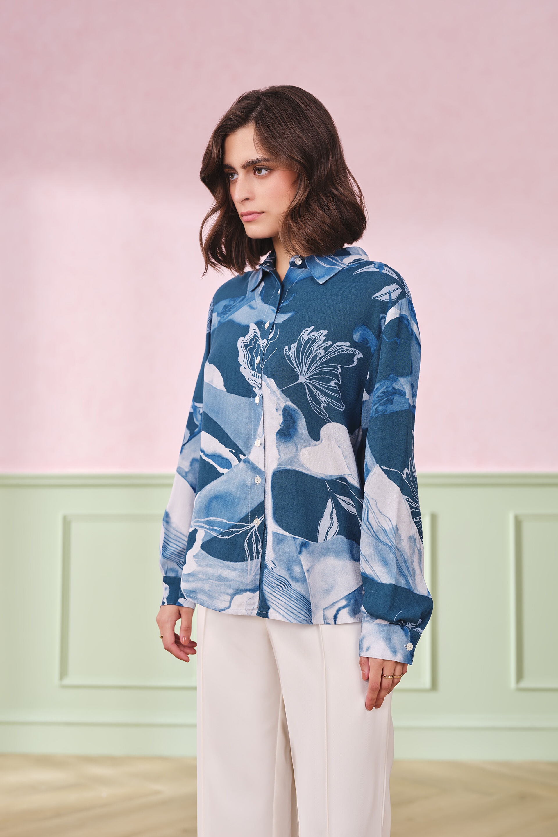 White Sky & Sand Viscose Top, Turquoise, image 5